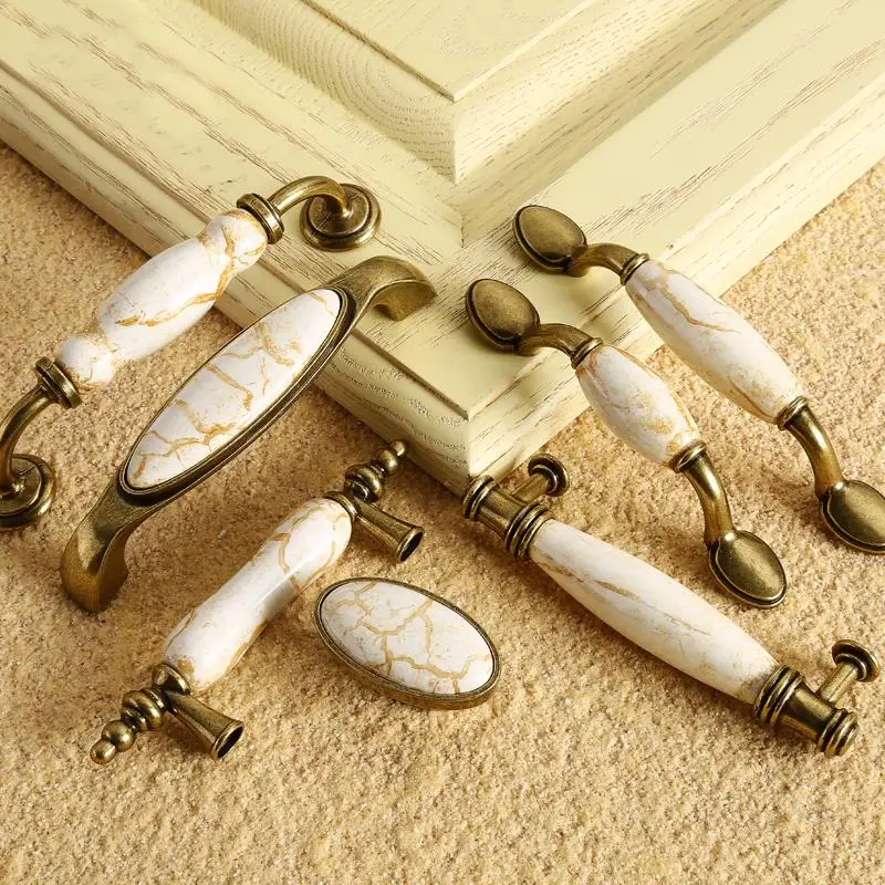 

Antique Furniture Handles Marble Vein Knobs and Handles Ceramic Handles for Kitchen Cupboards Cabinet Door knobs Drawer Pulls