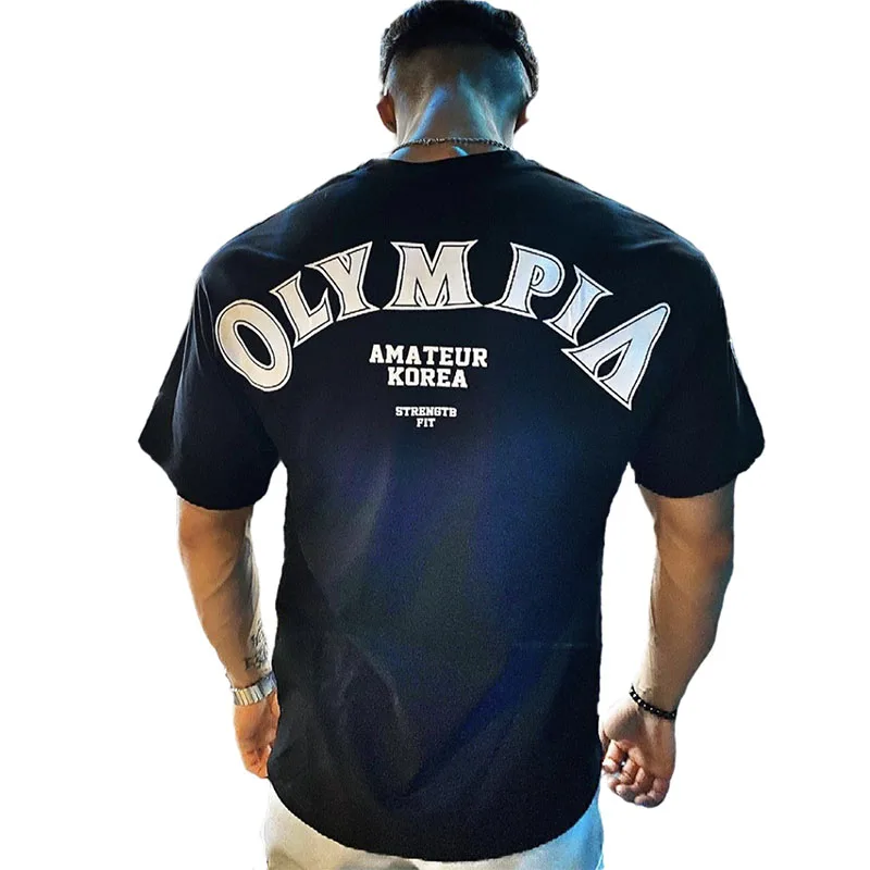 Хлопковая Спортивная футболка OLYMPIA для спортзала Мужская с коротким рукавом бега