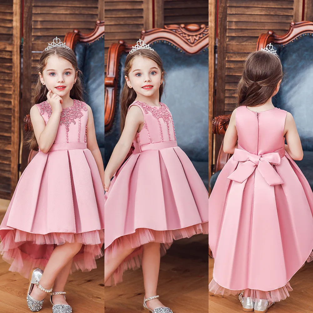 Фото Платье для девочек с цветочным принтом круглым вырезом и аппликацией на молнии