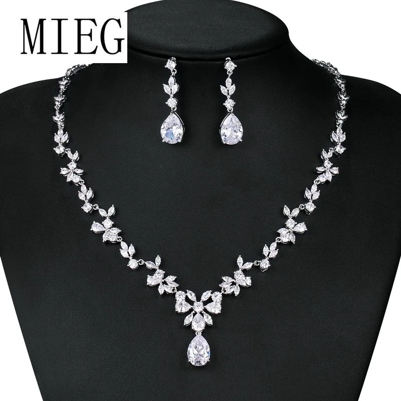 MIEG Brand Teardrop and Floral Bridal Necklace and Earring Jewelry Set with Shinning Zirconia Crystal 
MIEG Brand Teardrop and Floral Bridal Necklace and Earring Jewelry Set with Shinning Zirconia Crystal