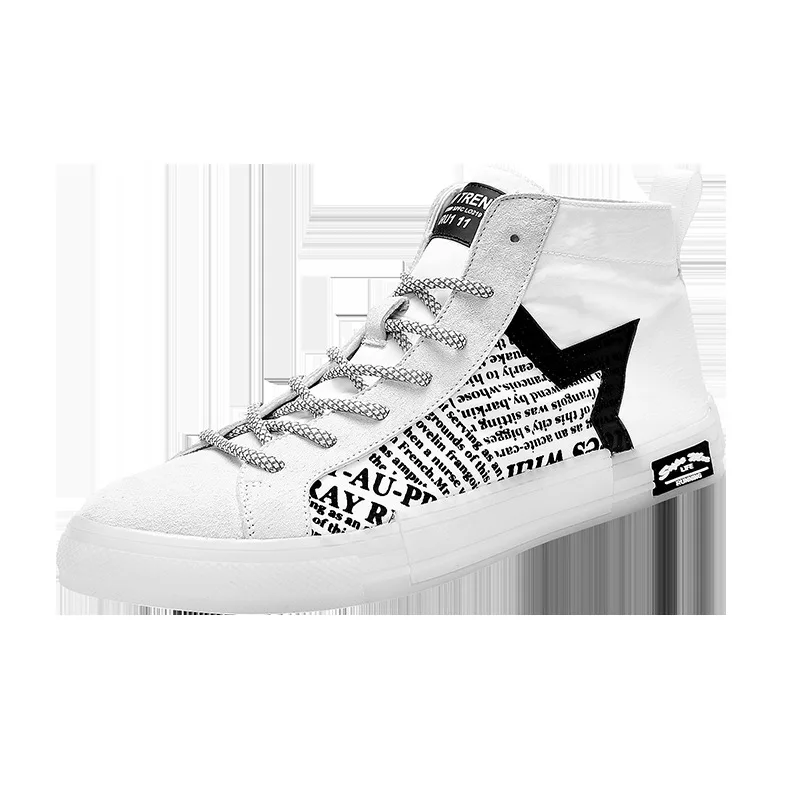Spring and autumn new men`s Canvas vulcanized shoes Fashion geometric pattern Graffiti casual High-top white shoes
Spring and autumn new men`s Canvas vulcanized shoes Fashion geometric pattern Graffiti casual High-top white shoes