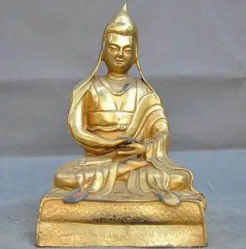 

9" Tibet Buddhism Fane bronze gilt Je Tsongkhapa master Guru Lama Buddha statue