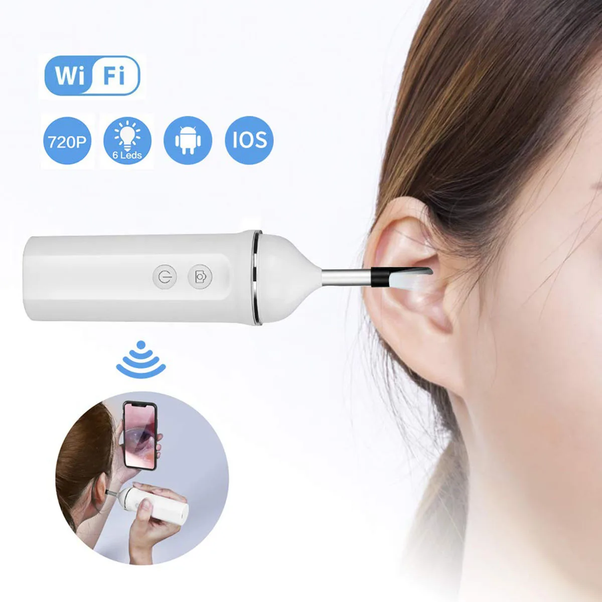 WiFi Ear Otoscope Wireless HD720P Digital Endoscope Ear Inspection Camera Earwax Cleaning Tool with 6 Led for IOS Android
WiFi Ear Otoscope Wireless HD720P Digital Endoscope Ear Inspection Camera Earwax Cleaning Tool with 6 Led for IOS Android
