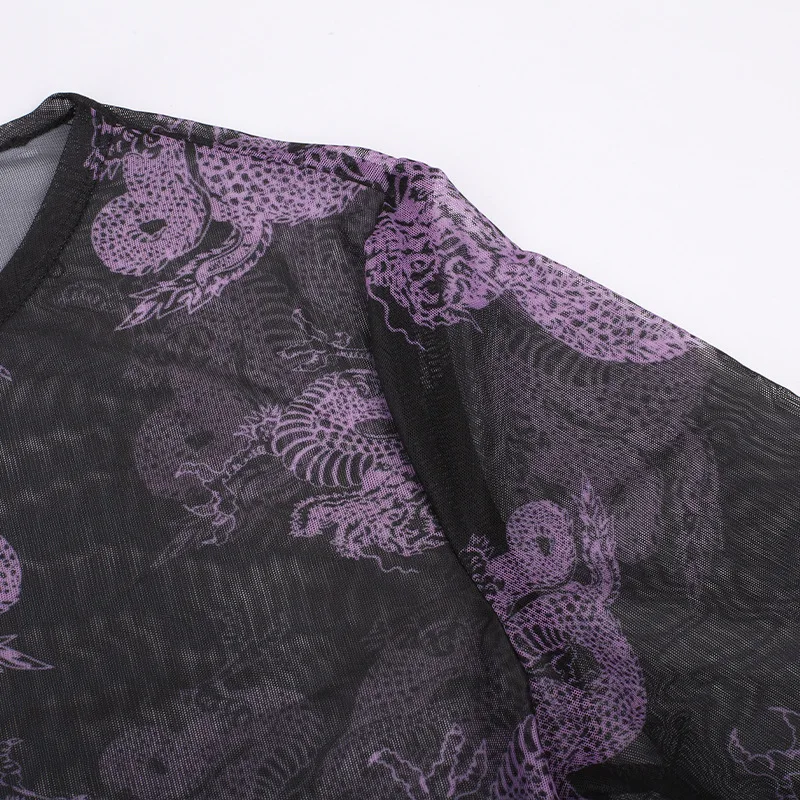 Women Gothic Chinese Dragon Printed Mesh Dress 2021 Hipster Lady Transparent Thin O Neck Mini Long Sleeve Contrast Color Dresses Women Gothic Chinese Dragon Printed Mesh Dress 2021 Hipster Lady Transparent Thin O Neck Mini Long Sleeve Contrast Color Dresses