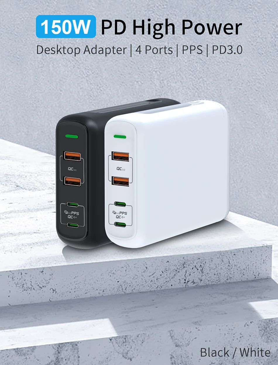 URVNS 150W PD QC 4.0 3.0 GaN Quick Charger with Dual Type C 100W PPS Fast Charging Adapter for MacBook Pro,Lenovo, iPhone,Galaxy