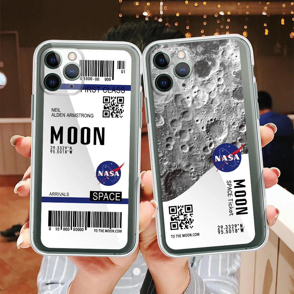 Чехол для телефона Moon space астронавт iPhone 12 11 Pro XS Max mini 5S SE2 X XR 6 6S 7 8 Plus прозрачный