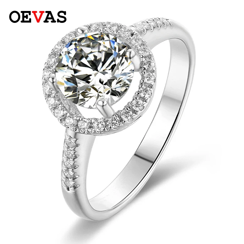 

OEVAS Real 1 Carat D Color Moissanite Wedding Rings For Women 18K White Gold Color 100% 925 Sterling Silver Party Fine Jewelry