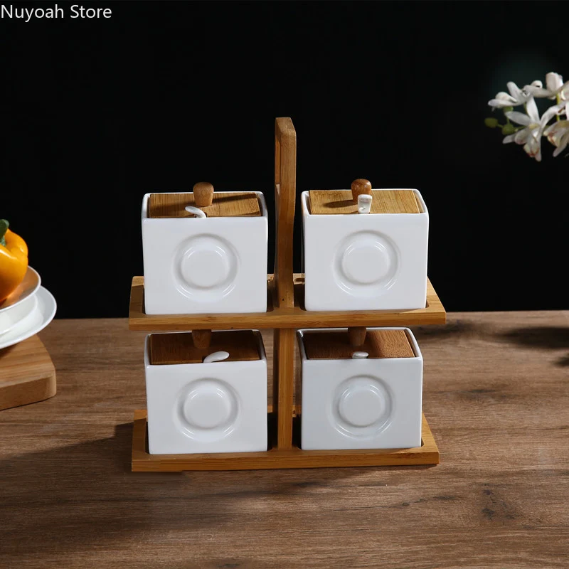 Creative Seasoning Storage Box Ceramic Seasoning Jar Upper and Lower Seasoning Box with Bamboo Lid with Spoon Seasoning Set
Creative Seasoning Storage Box Ceramic Seasoning Jar Upper and Lower Seasoning Box with Bamboo Lid with Spoon Seasoning Set