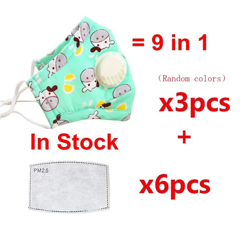 Children Washable Mask PM2.5 Mouth Mask Respiratory Valve Cartoon Pattern Anti Dust Mask Warm Mask Fits Baby Kids Mask