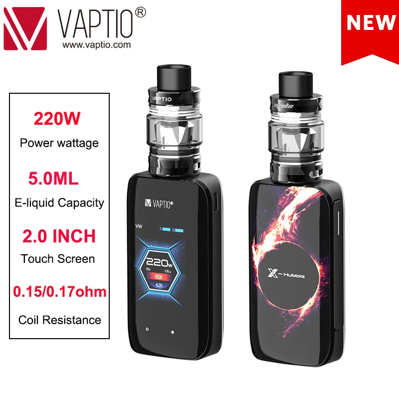 E Cigarette BOX MOD 220W KIT VAPTIO X-HUBBLE KIT Vape kit e-cigarettes 5.0ml tank touch Screen long last and huge power battery
E Cigarette BOX MOD 220W KIT VAPTIO X-HUBBLE KIT Vape kit e-cigarettes 5.0ml tank touch Screen long last and huge power battery
