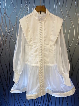 2020 Early Autumn New Women's Small Stand Collar Lotus Leaf Swing Stitching Perspective Decorative Long-Sleeved Dress 823 
2020 Early Autumn New Women's Small Stand Collar Lotus Leaf Swing Stitching Perspective Decorative Long-Sleeved Dress 823