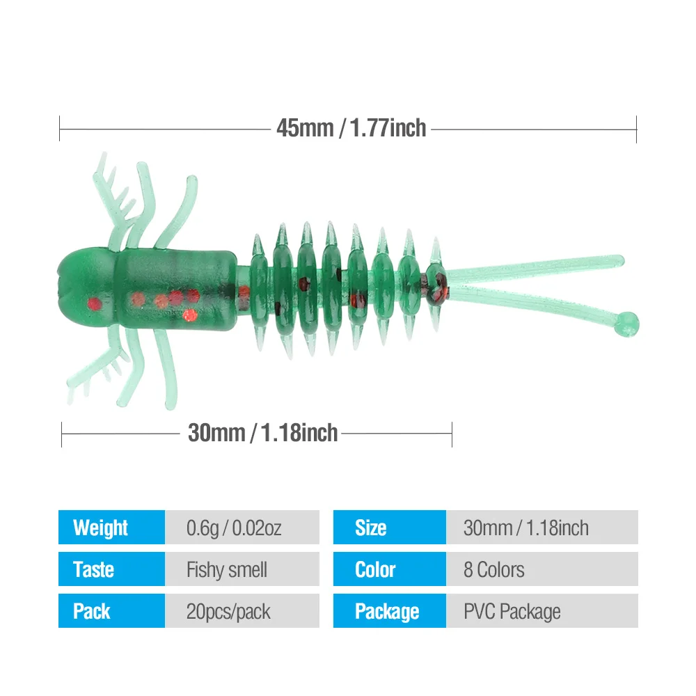 DONQL 20Pcslot Silicone Fishing Lure Artificial Silicone Soft Worm Swimbait 30mm 0.6g Jiging Fishing Bait Tackle Bass Soft Lures主图01 (2) - 副本