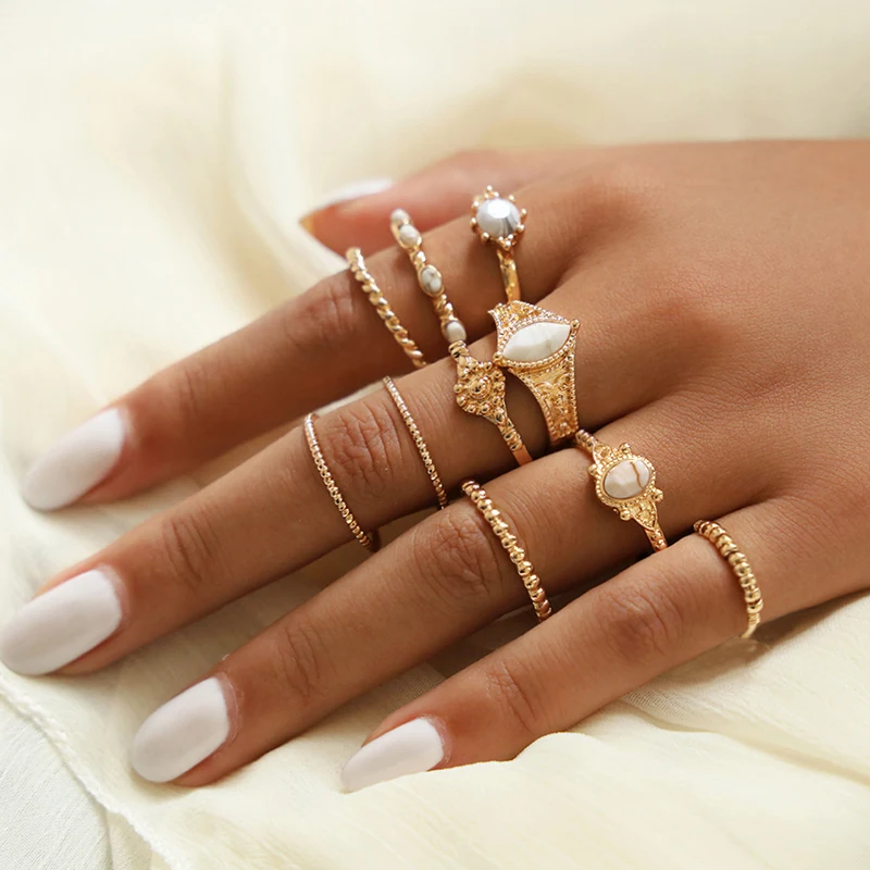 10 Pcs/set Fashion Ring Geometric Gems Carved Gold Joint Rings Set Women Charm Party Jewelry Accessories Lover Gift
10 Pcs/set Fashion Ring Geometric Gems Carved Gold Joint Rings Set Women Charm Party Jewelry Accessories Lover Gift