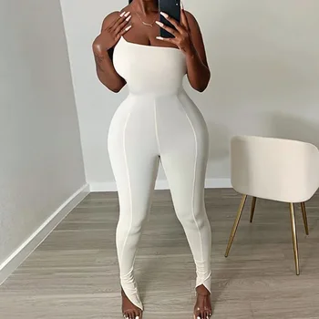 

2020 White One Shoulder Bodycon Matching Sets Women Sporty Casual Skinn Two Piece Outfits Sleeveless Top And Side Slit Pants