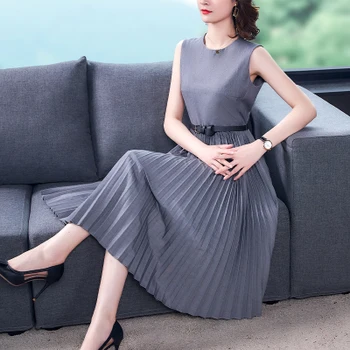 2020 Summer Women Sleeveless Pleated Long Dress Slim Big Swing Office Lady Sashes Vestidos Elegantes Ladies Dresses Sashes
2020 Summer Women Sleeveless Pleated Long Dress Slim Big Swing Office Lady Sashes Vestidos Elegantes Ladies Dresses Sashes