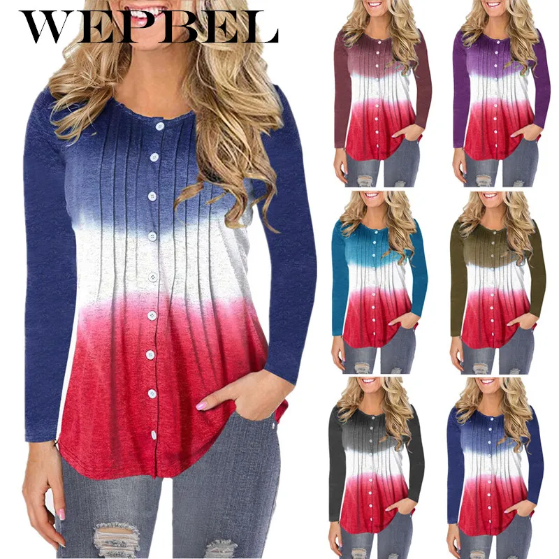 WEPBEL Women's Gradient Color Tops T-shirt Round Neck Long Sleeve Button Loose Casual Soft Womens Tops
WEPBEL Women's Gradient Color Tops T-shirt Round Neck Long Sleeve Button Loose Casual Soft Womens Tops