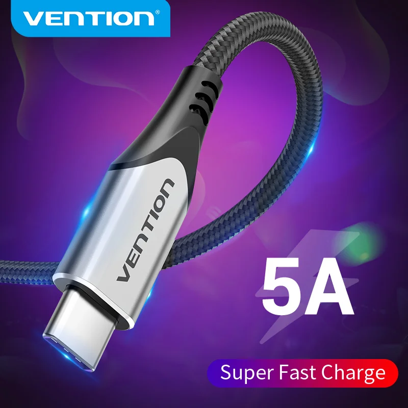 Кабель Vention USB Type-C 5 А для Xiaomi Huawei P40 Pro Mate 30 P30 40 Вт USB-C зарядный кабель провод быстрой