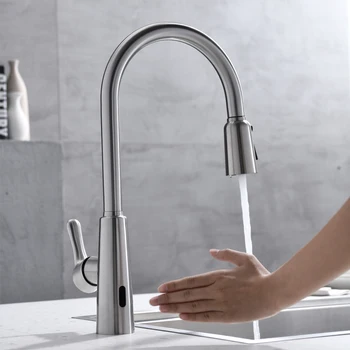 Smart Sensor Pulldown Kitchen Faucet Customized Sensing Device High Sensitive High Arc Tap Mutifunction Sprayer 2075-SS
Smart Sensor Pulldown Kitchen Faucet Customized Sensing Device High Sensitive High Arc Tap Mutifunction Sprayer 2075-SS