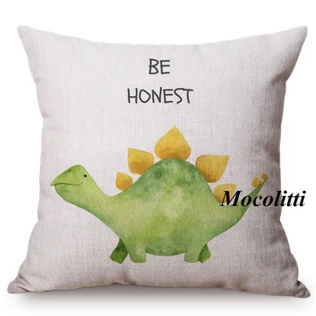 Cute Dinosaur Nordic Watercolor Cartoon Painting Kid's Nursery Art Room Decoration Throw Pillow Case Cotton Linen Cushion Cover M139-10