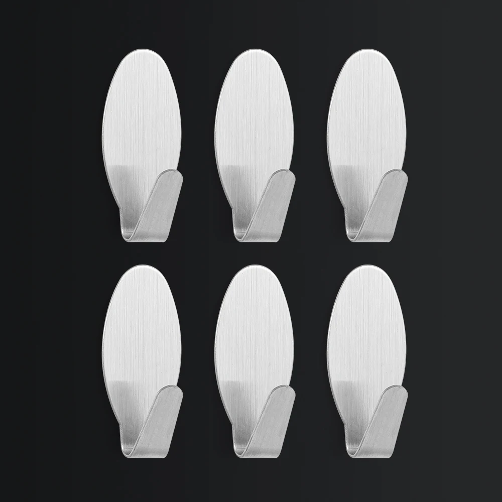 Generic 6 Pcs Self Adhesive Hooks Stainless Steel Super Strong Sticky