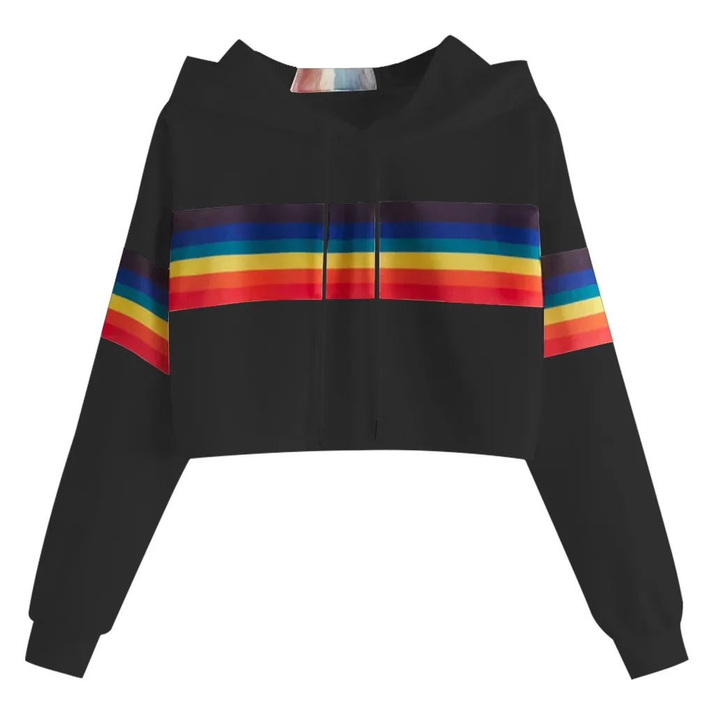 Jaycosin 2019 Fashion Autumn Women Rainbow Stripe Sweatshirt Stylish Long Sleeve Comfortable Female Casual Crop Blouse 930#10