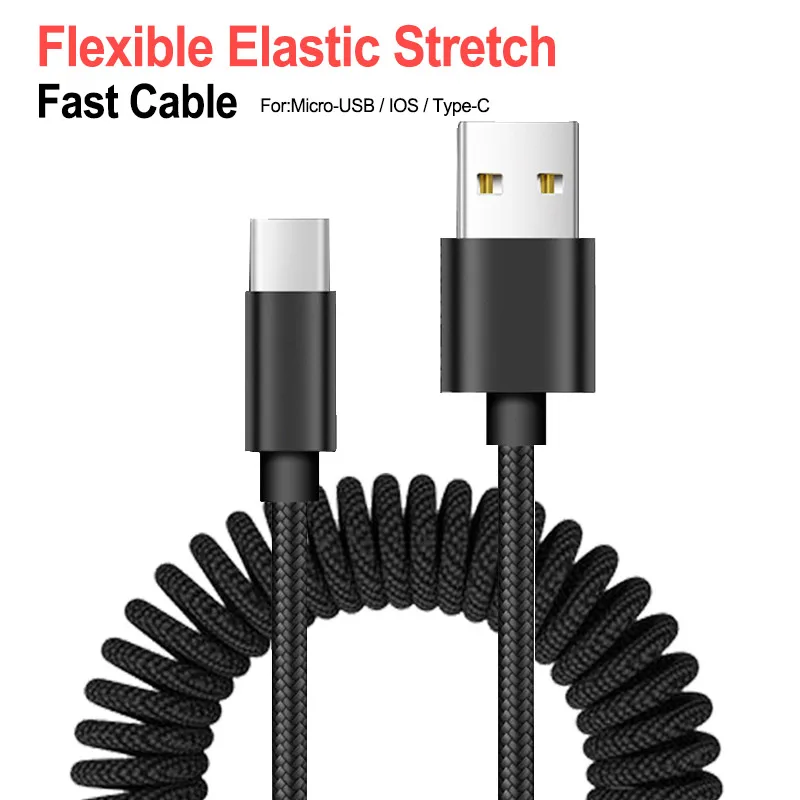 USB Cable Retractable Spring Cable Fast Micro USB Type C IOS Fast Charging Cable Wire Data Cord Adapter For Android iPhone
USB Cable Retractable Spring Cable Fast Micro USB Type C IOS Fast Charging Cable Wire Data Cord Adapter For Android iPhone