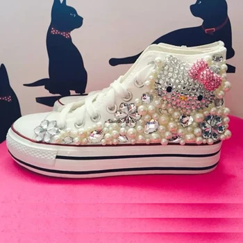 Handmade Custom Diamond Helloo Kitty Pearl Flower High Top Sneakers Women's Shoes Girls Beautiful Canvas Shoes Platform Shoes 
Handmade Custom Diamond Helloo Kitty Pearl Flower High Top Sneakers Women's Shoes Girls Beautiful Canvas Shoes Platform Shoes