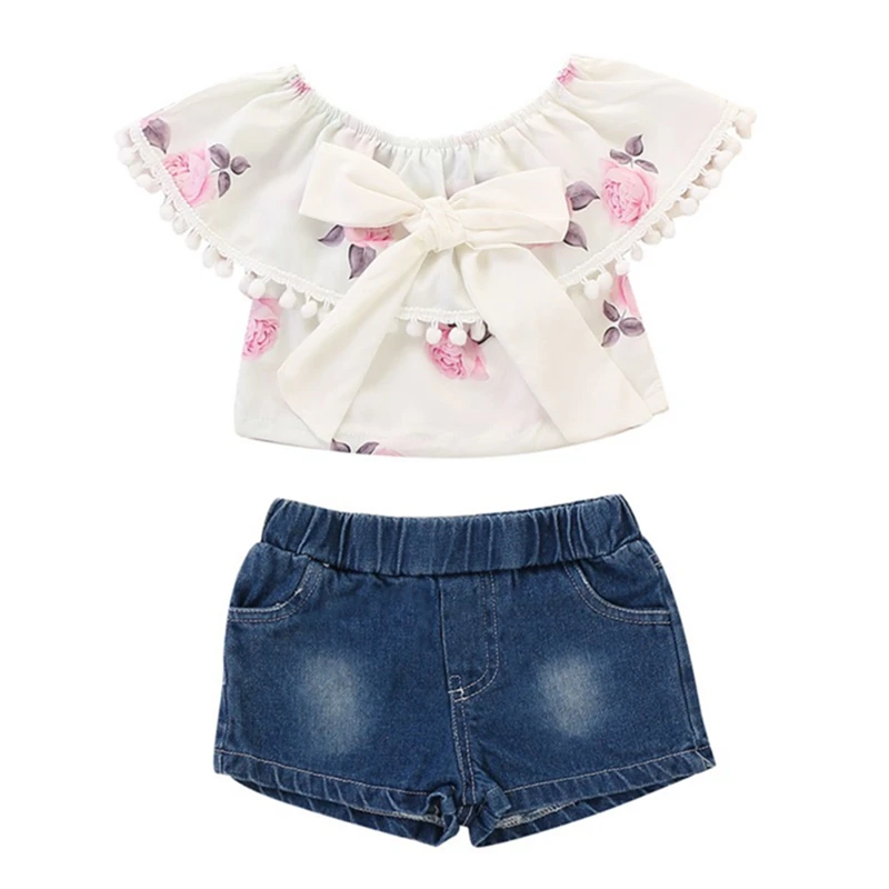 Baby Girl Clothes Summer Baby Girls Casual Sleeveless Floral Print T-shirt Tops With Tassel+Denim Shorts Suits Costume Set
Baby Girl Clothes Summer Baby Girls Casual Sleeveless Floral Print T-shirt Tops With Tassel+Denim Shorts Suits Costume Set
