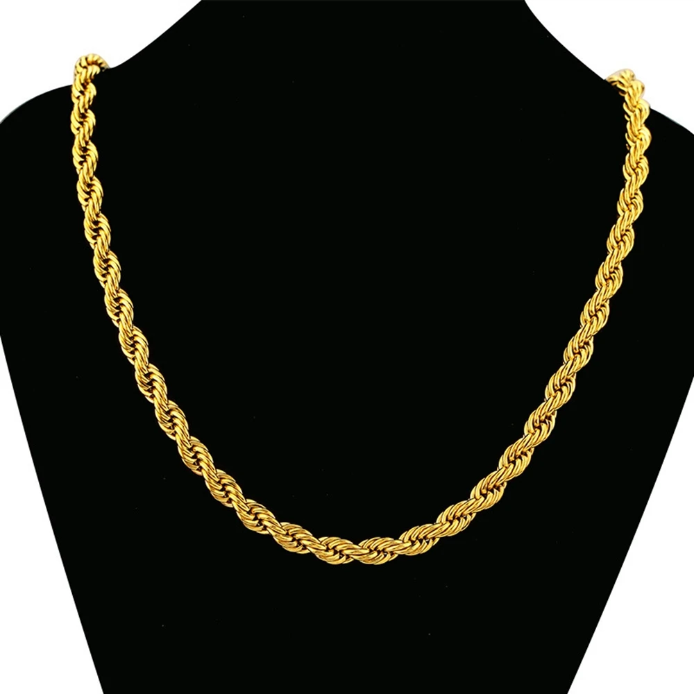 Hip Hop Rope Chain Twisted Knot Yellow Gold Filled Classic Mens Necklace Solid Jewelry Gift | Украшения и аксессуары