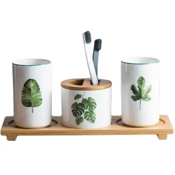 Ceramic Green Plant Couple Washing Set Teeth Brushing Cup Toothpaste Toothbrush Holder with Bamboo Tray Bathroom Accessories Set
Ceramic Green Plant Couple Washing Set Teeth Brushing Cup Toothpaste Toothbrush Holder with Bamboo Tray Bathroom Accessories Set