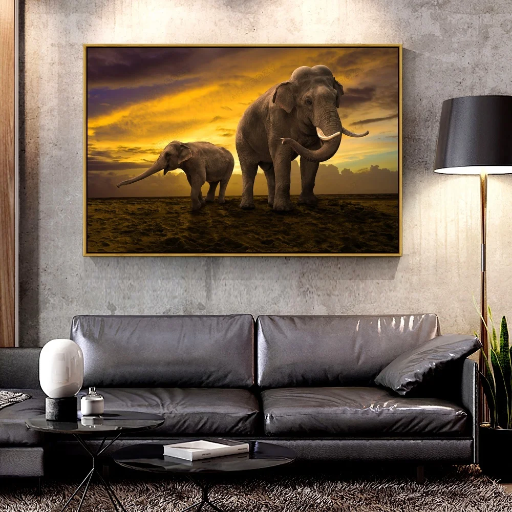 Artcozy Golde Yellow Elephant Oil Canvas Painting for Home Decoration Wall Art Printings Spray Animal Single | Дом и сад