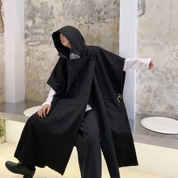 Stage Clothing Men Japan Style Gothic Wool Hooded Trench Coat Overcoat Male Vintage Streetwear Loose Cloak Jacket Outerwear 
Stage Clothing Men Japan Style Gothic Wool Hooded Trench Coat Overcoat Male Vintage Streetwear Loose Cloak Jacket Outerwear