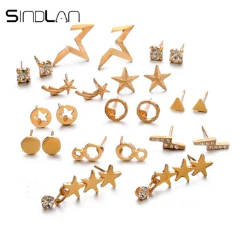 Sindlan 12 Pairs Gold Geometric Round Star Stud Earrings for Women Small Crystal Earrings Set Chic Korean Girls Brincos Jewelry 
Sindlan 12 Pairs Gold Geometric Round Star Stud Earrings for Women Small Crystal Earrings Set Chic Korean Girls Brincos Jewelry