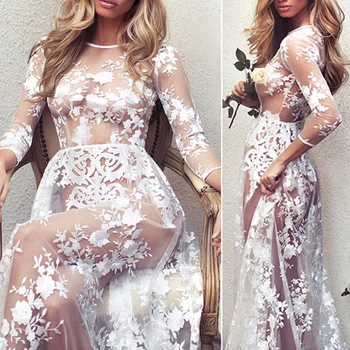 Women Sexy Long Sleeve Round Neck White See-Through Lace Maxi Dress Gown Elegant
Women Sexy Long Sleeve Round Neck White See-Through Lace Maxi Dress Gown Elegant
