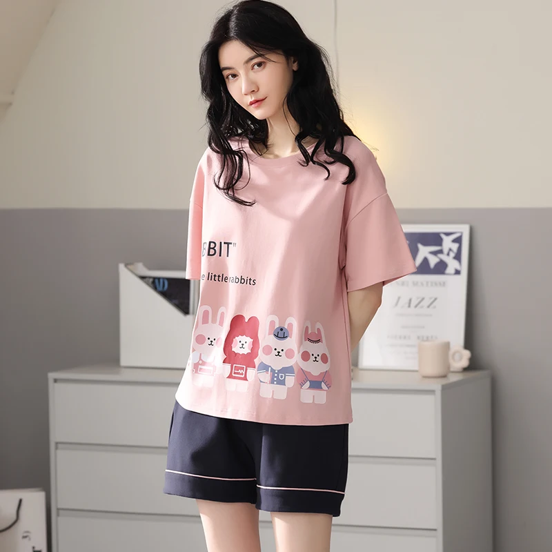 Women Pajamas Set Summer 100% Cotton Short Sleeve Pijama Cute Cartoon Sleepwear Pyjamas Nightwear
Women Pajamas Set Summer 100% Cotton Short Sleeve Pijama Cute Cartoon Sleepwear Pyjamas Nightwear