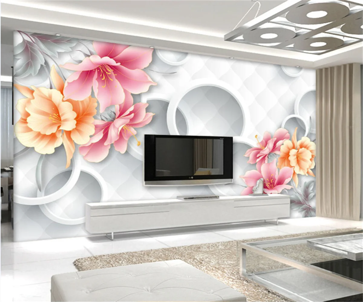 

Nordic Luxury 3D Circle Peony Flower TV Background Living Room Bedroom Wall Stickers Customize Any Size Wallpaper Mural papel