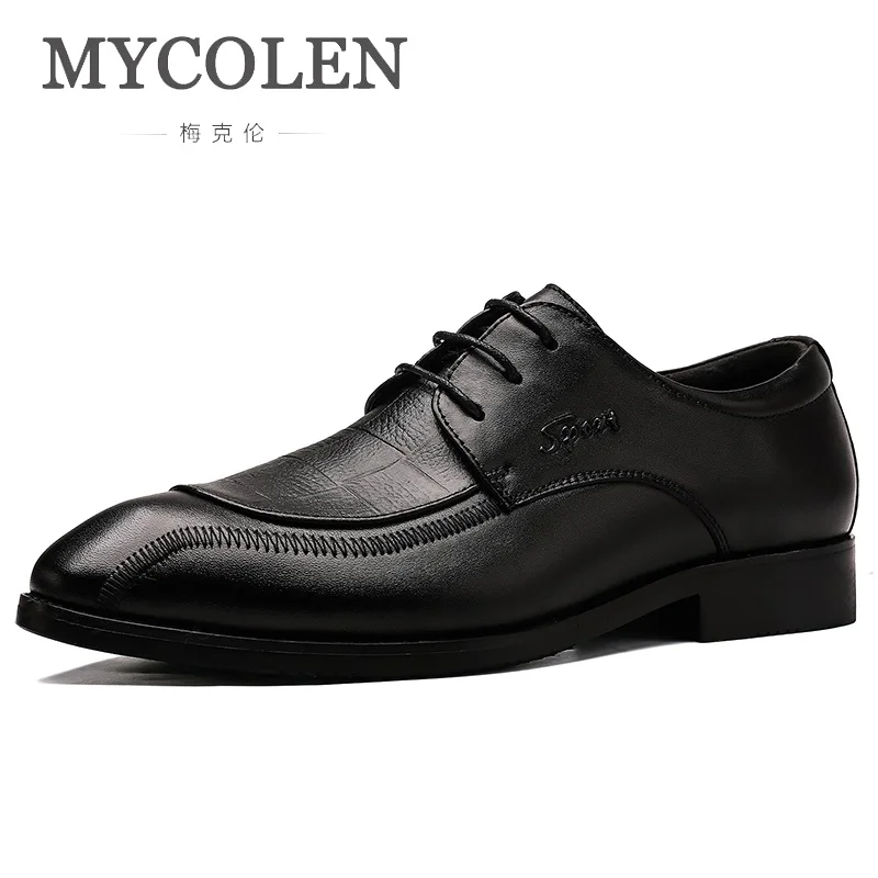 Фото MYCOLEN/Классические мужские туфли в деловом стиле обувь из натуральной кожи черные