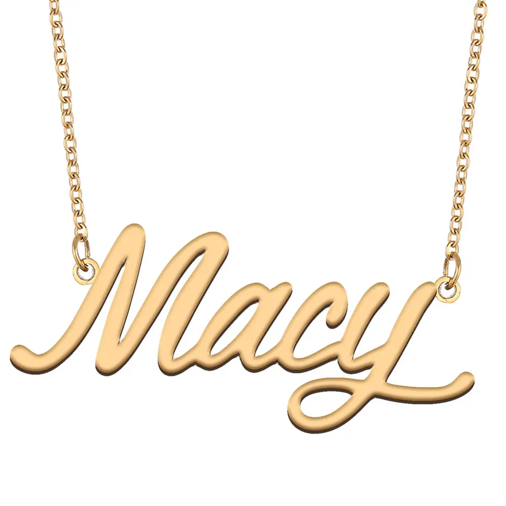 Ожерелье Macy с именной табличкой для женщин, ювелирные изделия из нержавеющей стали, позолоченная цепочка с кулоном, подарок женщине, матери, девушке
Ожерелье Macy с именной табличкой для женщин, ювелирные изделия из нержавеющей стали, позолоченная цепочка с кулоном, подарок женщине, матери, девушке
