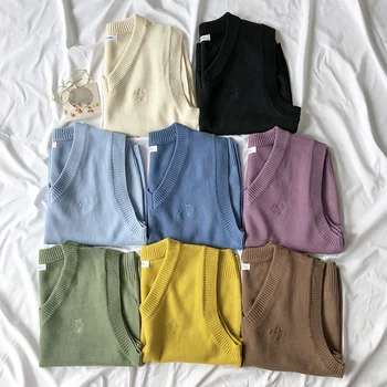 Candy Color Knitted Vest V Neck Embroidery Casual Outwear Purple Blue Sleeveless Sweater
Candy Color Knitted Vest V Neck Embroidery Casual Outwear Purple Blue Sleeveless Sweater