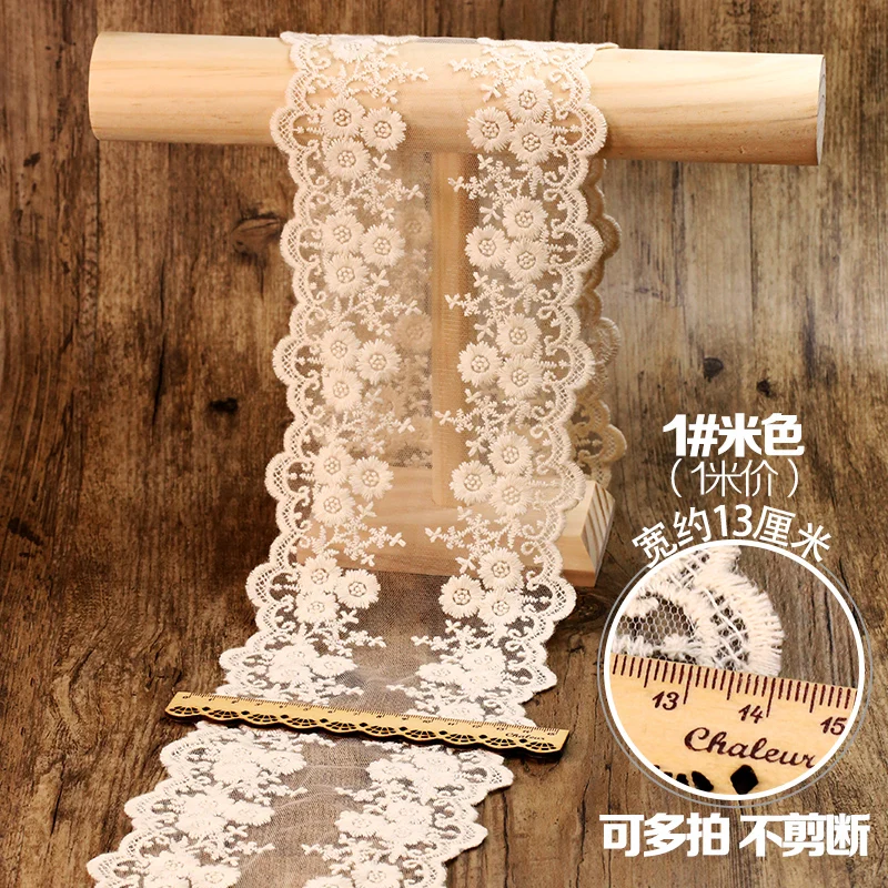 Description Picture 2 of item1Meter Mesh Floral Embroidered Lace Ribbon DIY Apparel Sewing & Fabric 12cm Width Handmade Crafts Supplies Cotton Lace Trim