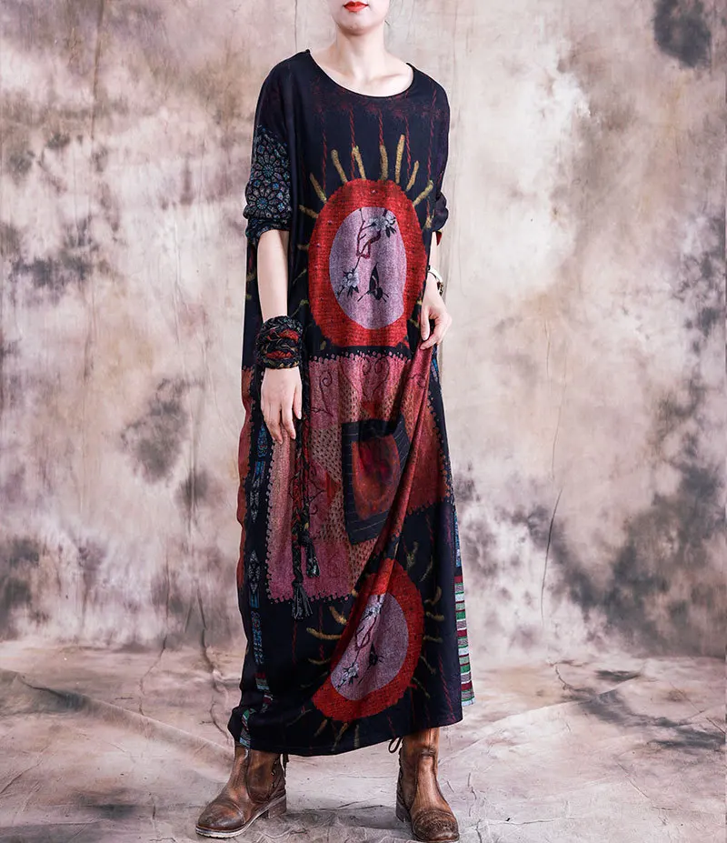 Women Loose Autumn Patchwork Retro Dress Ladies Print Vintage Dresses Female Spliced Knit Dress 2019 Fall Spring
Women Loose Autumn Patchwork Retro Dress Ladies Print Vintage Dresses Female Spliced Knit Dress 2019 Fall Spring