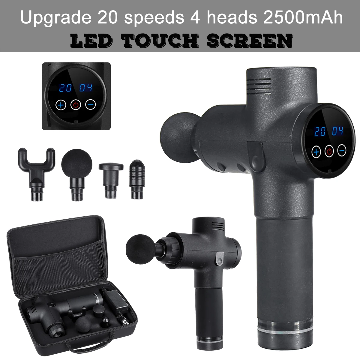 3600r/min Body Muscle Massager Massage-Gun Electric Vibrating Therapy-Guns LED Deep Tissue Sports Massage 20 Levels 16.8V
3600r/min Body Muscle Massager Massage-Gun Electric Vibrating Therapy-Guns LED Deep Tissue Sports Massage 20 Levels 16.8V