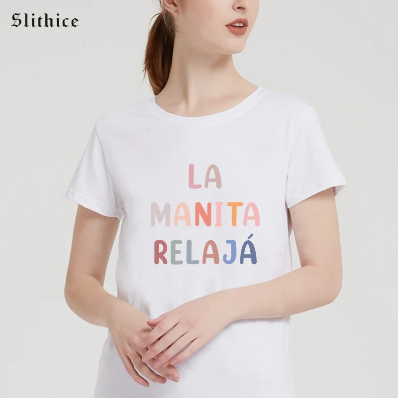 the little hand relax Camiseta Feminina Women T-shirts top Funny Spanish Letter Print Leisure Aesthetic lady tshirt | Женская одежда