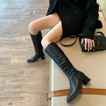 2021 Female Side Zipper Concise Women Knee High Boots Genuine Letaher square Toe high Heels Pumps Office Lady Casual Shoes woman
2021 Female Side Zipper Concise Women Knee High Boots Genuine Letaher square Toe high Heels Pumps Office Lady Casual Shoes woman