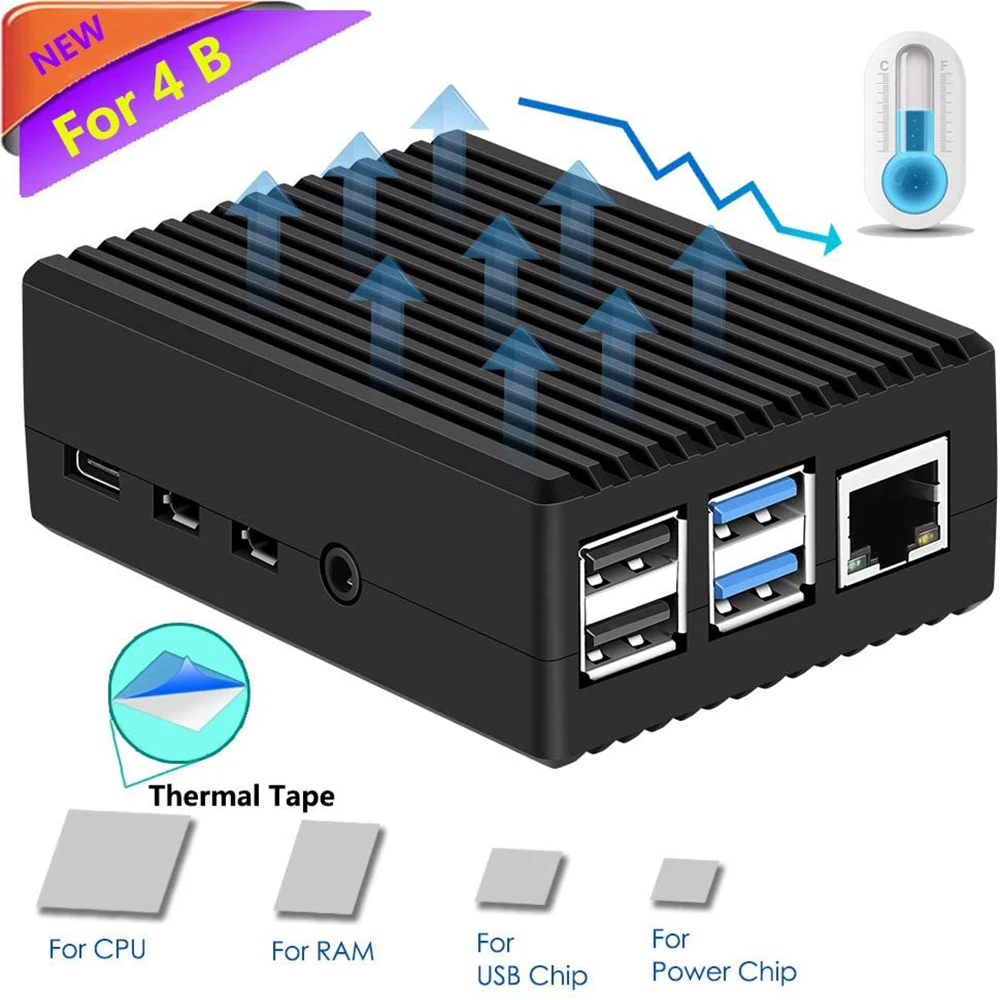 Raspberry Pi 4 Model B Metal Aluminum Alloy Case/Passive Cooling Shell Metal Enclosure Heat Dissipation with Heatsink for Pi 4B
Raspberry Pi 4 Model B Metal Aluminum Alloy Case/Passive Cooling Shell Metal Enclosure Heat Dissipation with Heatsink for Pi 4B