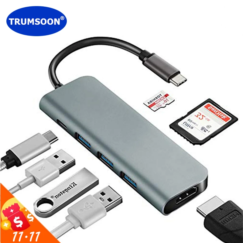 Trumsoon Type C to HDMI 4K USB-C USB 3.0 SD TF Card Reader Hub Adapter for Macbook Samsung S9 Dex Huawei P30 Dock TV Projector
Trumsoon Type C to HDMI 4K USB-C USB 3.0 SD TF Card Reader Hub Adapter for Macbook Samsung S9 Dex Huawei P30 Dock TV Projector