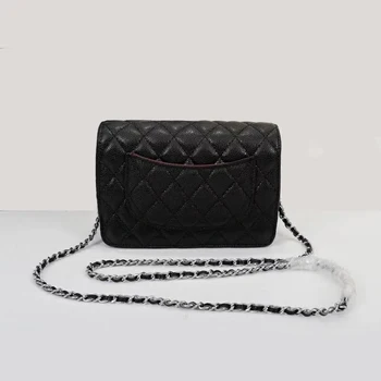 

Real Leather Designer Bags Women Caviar Calfskin Lady Crossbody Bag With Logo Small Diamond Quilted Chain Shoulder Bag Handbags