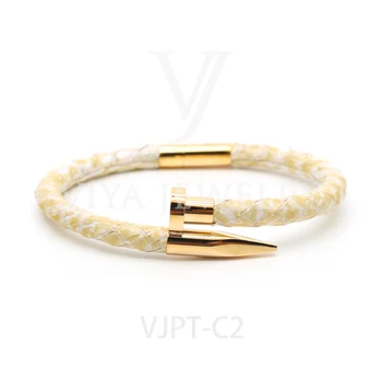 Viya Jewelry Valentine's Day Gift for Couple Genuine Python Leather Bangle with Golden Nail for Elegant Lady
Viya Jewelry Valentine's Day Gift for Couple Genuine Python Leather Bangle with Golden Nail for Elegant Lady