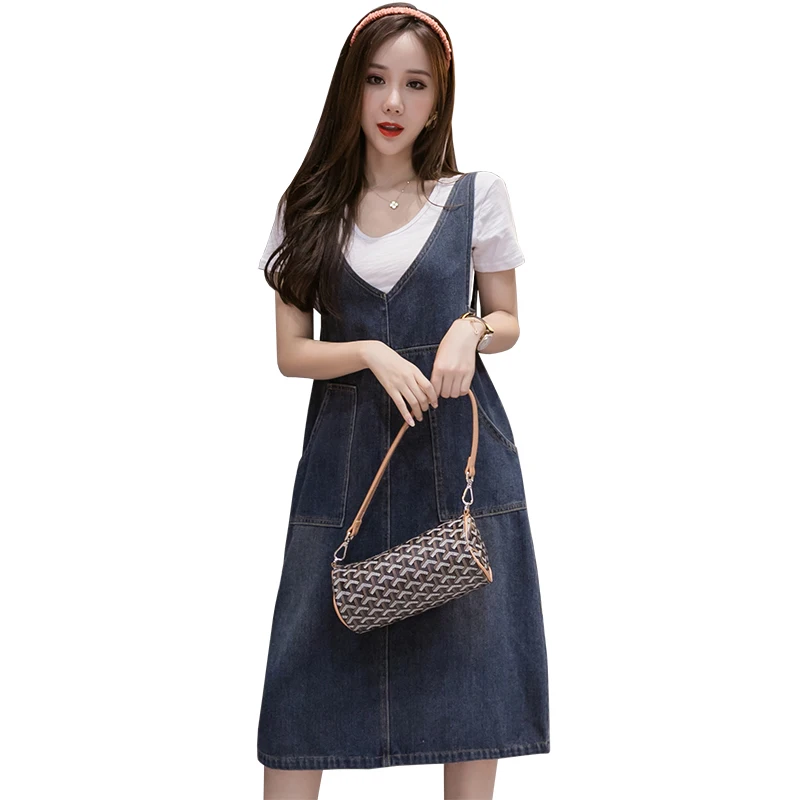 

2023 Spring/Summer New Korean Spaghetti Strap Denim Dress Ladies Vintage Casual Sleeveless Loose Jeans Dresses Femme