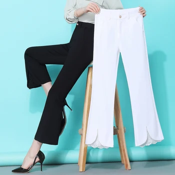 Spring Summer Zip High Waist Flare Pant Women Lace Patchwork Ankle-length Pants Female Plus Size Slim Fit Trousers Black White 
Spring Summer Zip High Waist Flare Pant Women Lace Patchwork Ankle-length Pants Female Plus Size Slim Fit Trousers Black White